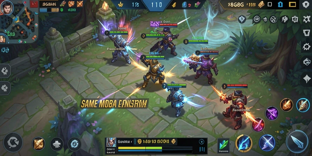 Tampilan gameplay MOBA seru di 8G8G dengan bertempur secara tim.