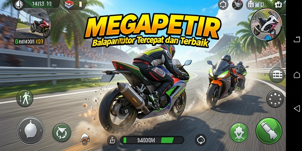 Gameplay menegangkan di lintasan balapan motor MEGAPETIR.